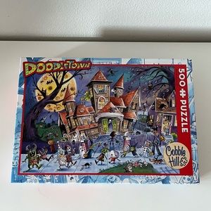 500 piece jigsaw puzzle Doodletown - Haunted House - Cobble Hill Puzzle Company
